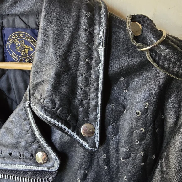 Vintage Golden Boy Leather Jacket 80s-90s Punk Mens - Picture 9 of 16